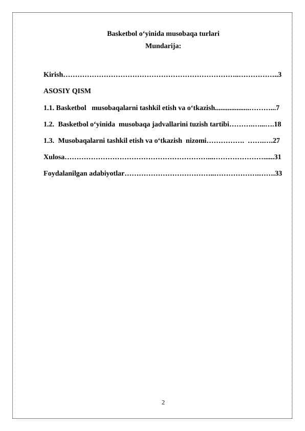 Basketbol o‘yinida musobaqa turlari