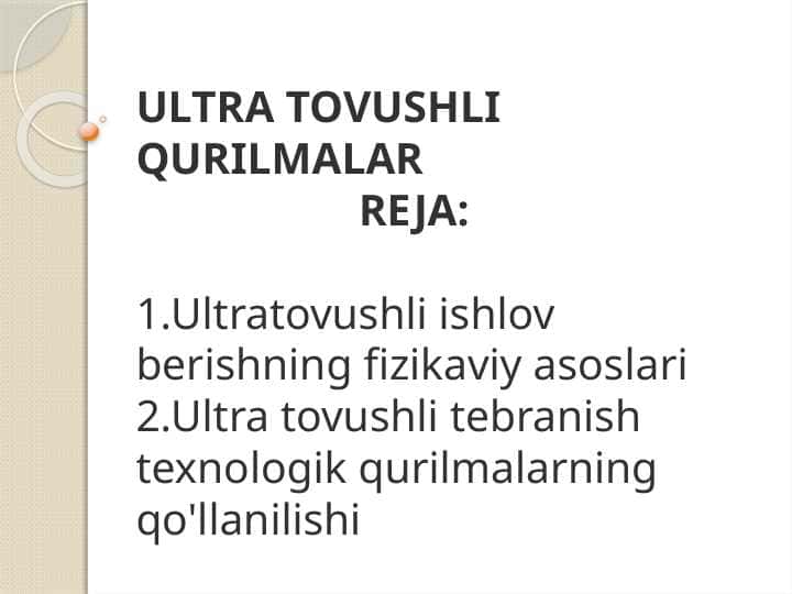 ULTRA TOVUSHLI QURILMALAR