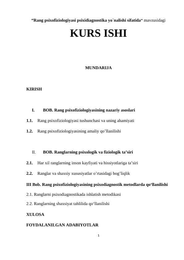 Rang psixofiziologiyasi psixidiagnostika yo`nalishi sifatida