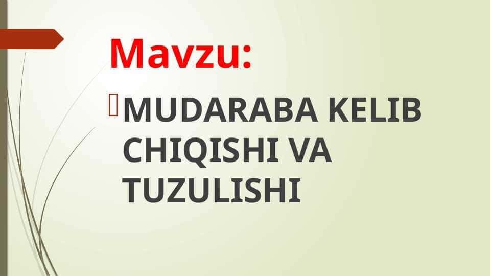 mudaraba kelib chiqishi va tuzulishi