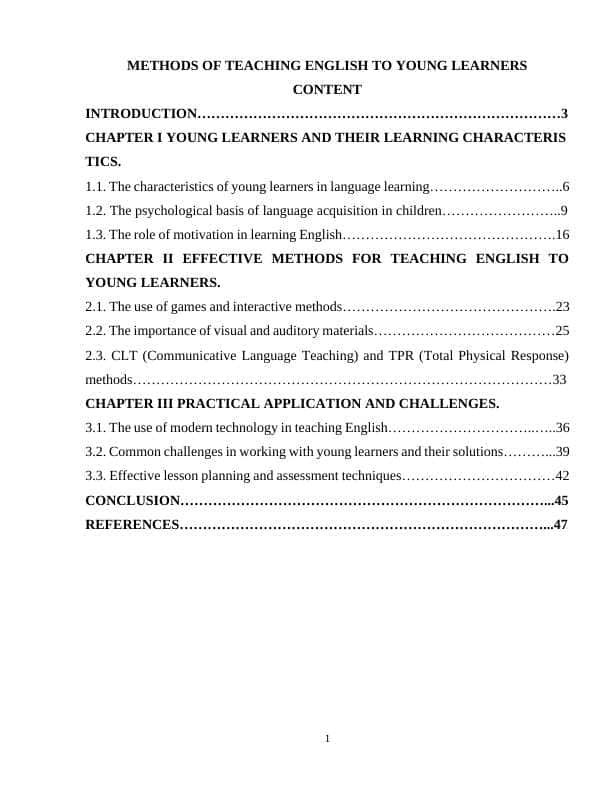 METHODS OF TEACHING ENGLISH TO YOUNG LEARNERS