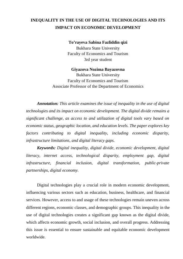 INEQUALITY IN THE USE OF DIGITAL TECHNOLOGIES AND ITS IMPACT ON ECONOMIC DEVELOPMENT