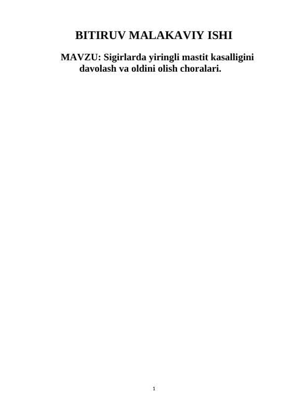 Sigirlarda yiringli mastit kasalligini davolash va oldini olish choralari