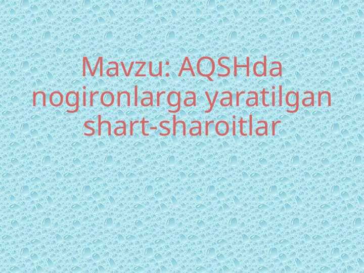 AQSHda nogironlarga yaratilgan shart-sharoitlar