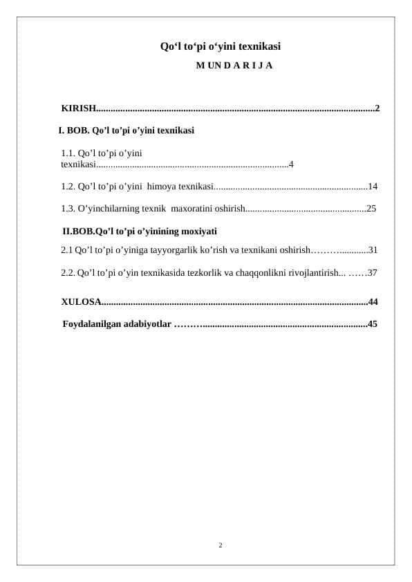 Qo‘l to‘pi o‘yini texnikasi