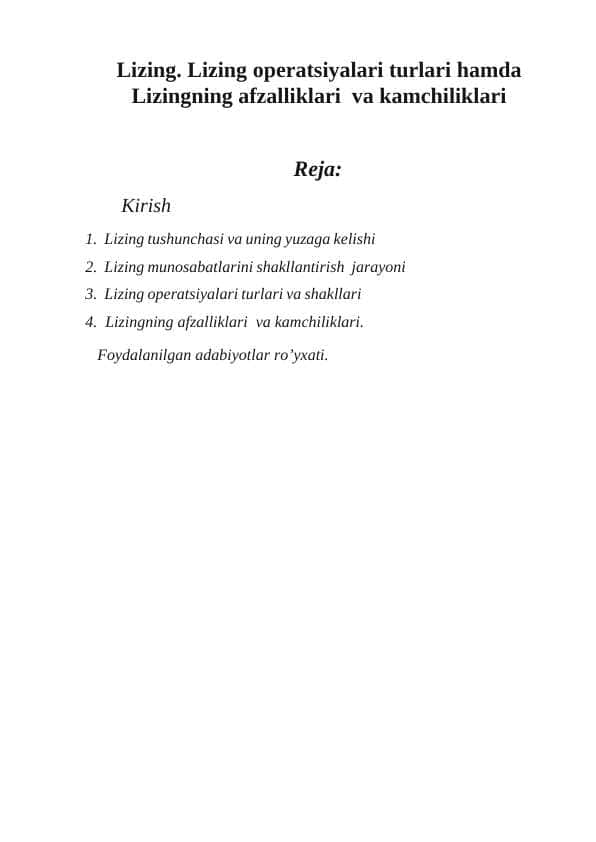 Lizingning mоhiyati va lizing оpеratsiyalari turlari