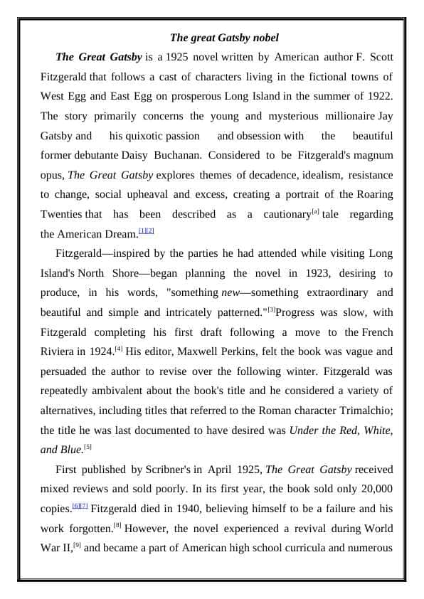 The great Gatsby nobel