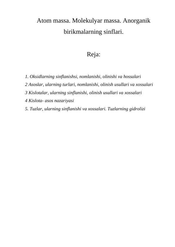 Atom massa molekulyar massa