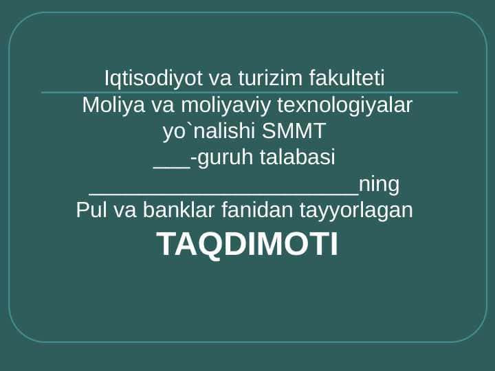 O’zbekiston Respublikasida pul elementlar