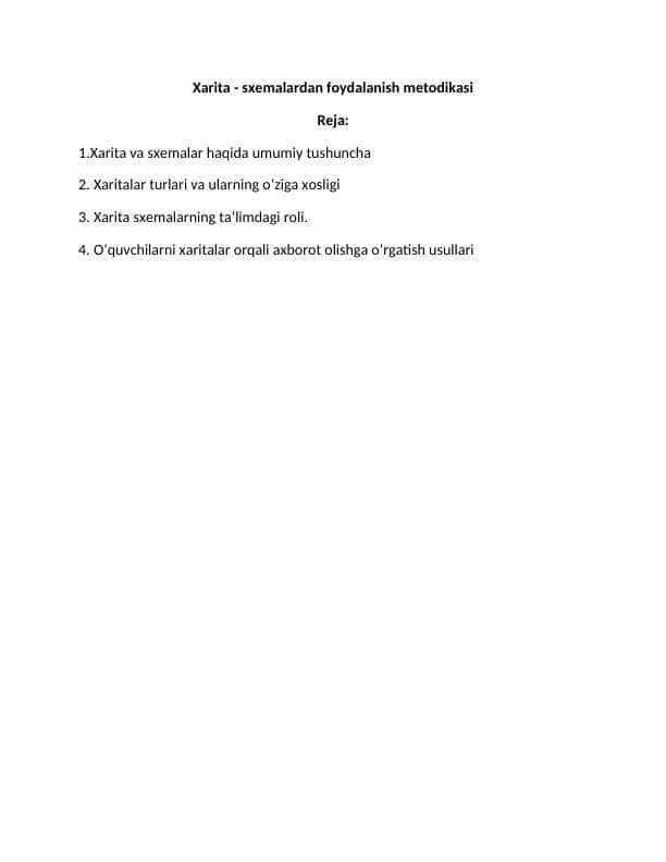 Xarita - sxemalardan foydalanish metodikasi