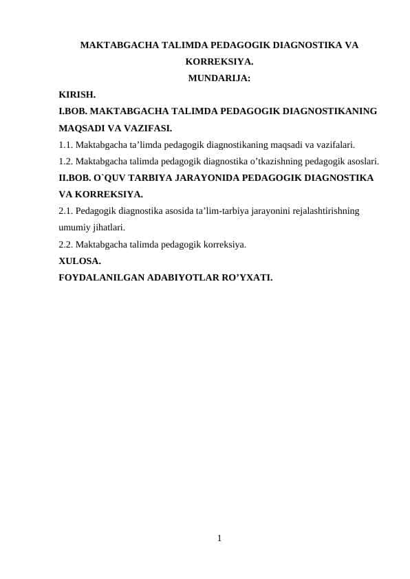 Maktabgacha talimda pedagogik diagnostika va korreksiya