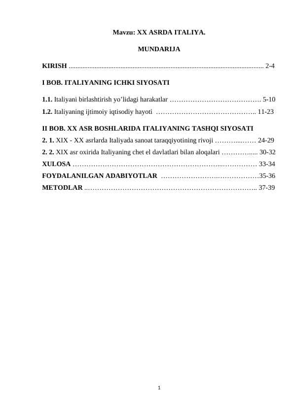 XX ASRDA ITALIYA.