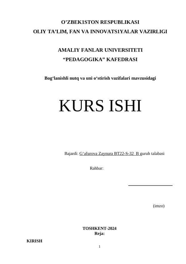 Bogʻlanishli nutq va uni oʻstirish vazifalari