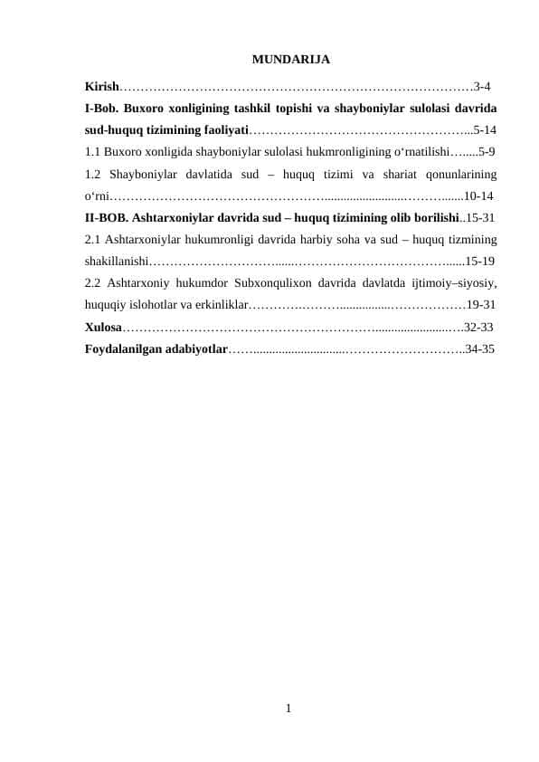 Buxoro xonligi sud-huquq tizimi kurs ishi