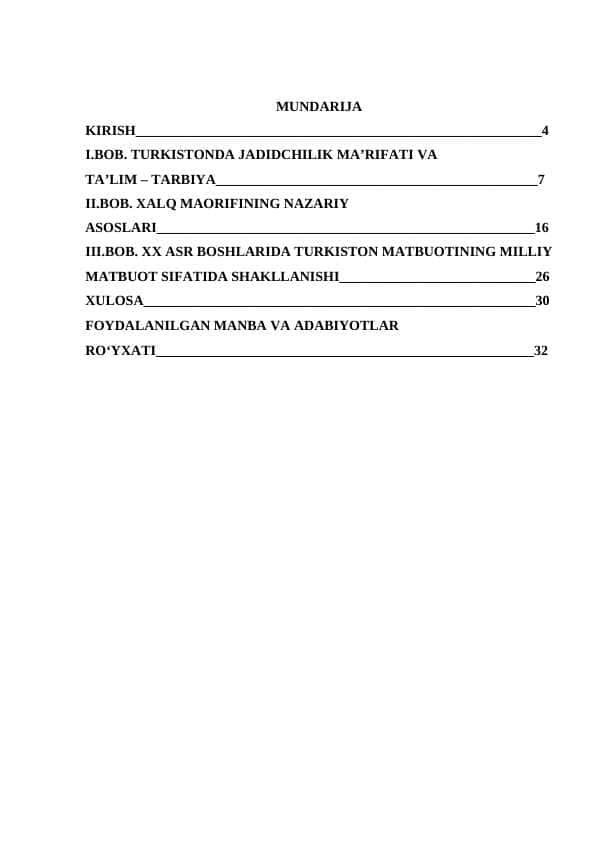 XX asr boshlarida Turkiston oʻlkasida xalq maorifini rivojlanishi