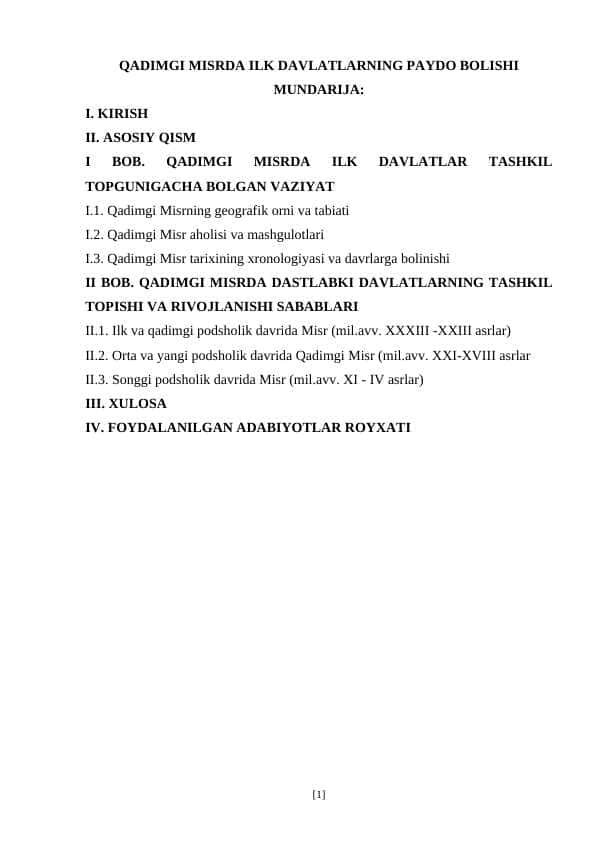 QADIMGI MISRDA ILK DAVLATLARNING PAYDO BOLISHI