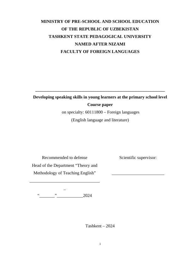 Developing speaking skills in young learners at the primary school level