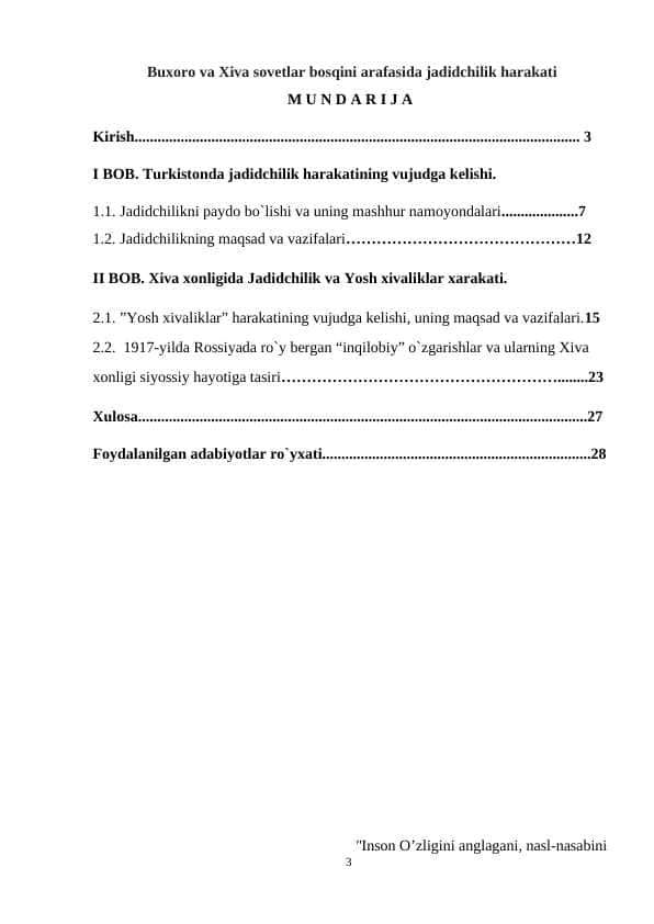 Buxoro va Xiva sovetlar bosqini arafasida jadidchilik harakati