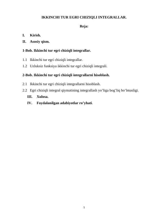 IKKINCHI TUR EGRI CHIZIQLI INTEGRALLAR