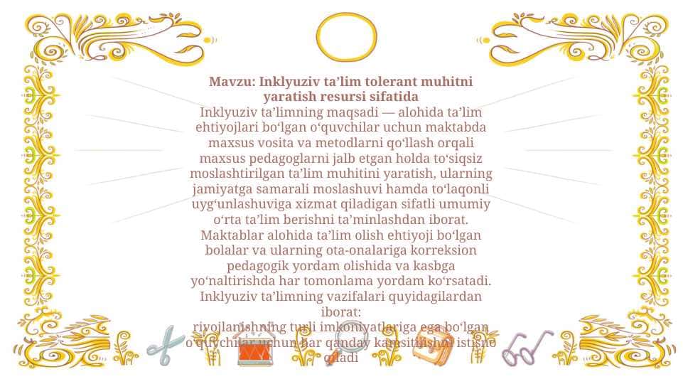Inklyuziv ta’lim tolerant muhitni yaratish resursi sifatida