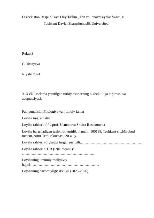 X-XVIII asrlarda yaratilgan asarlarning (tarjimasi) adoptatsiyasi.