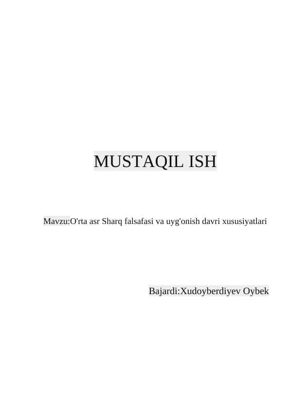 O'rta asr Sharq falsafasi va uyg'onish davri xususiyatlari