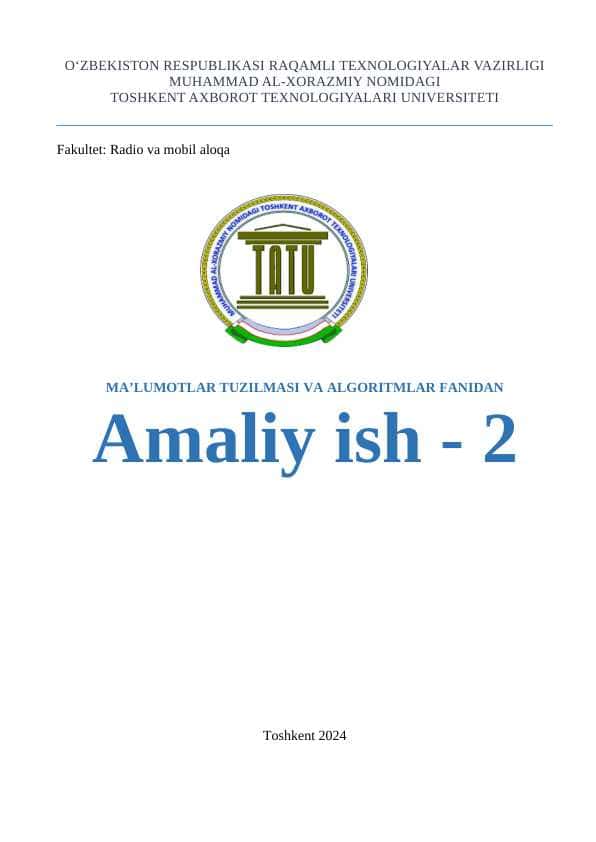 QIDIRISH VA SARALASH ALGORITMLARIGA OID MISOL