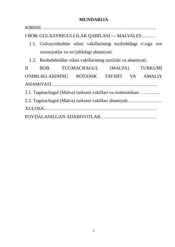 GULXAYRIGULLILAR QABILASI — MALVALES