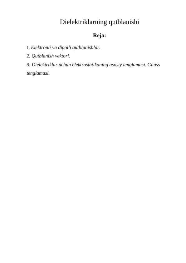 Dielektriklarning qutblanishi