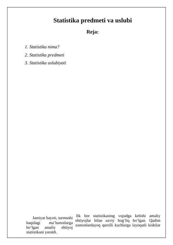 Statistika predmeti va uslubi