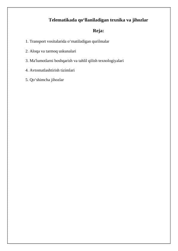 Telematikada qoʻllaniladigan texnika va jihozlar