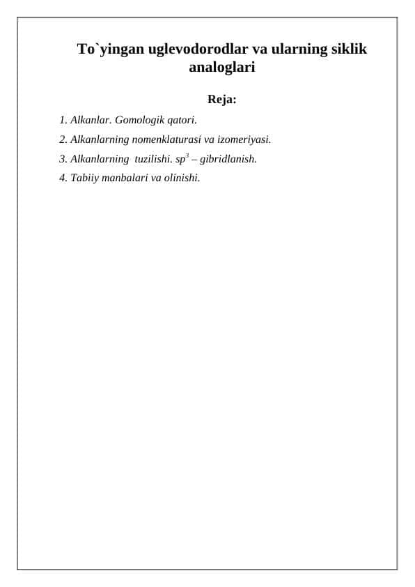 To`yingan uglevodorodlar va ularning siklik analoglari