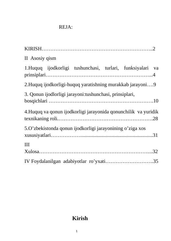 Huquq ijodkorligi tushunchasi, turlari, funksiyalari