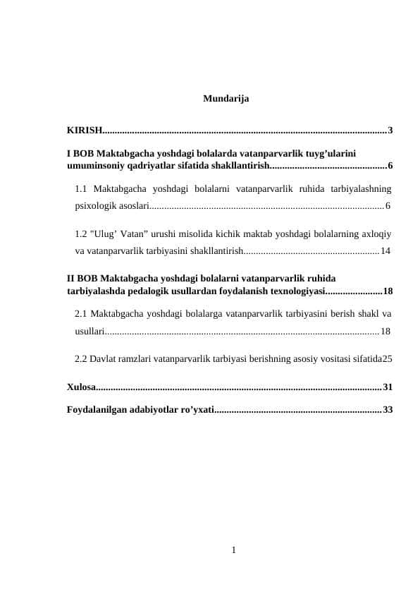 Maktabgacha yoshdagi bolalarni vatanparvarlik ruhida tarbiyalash