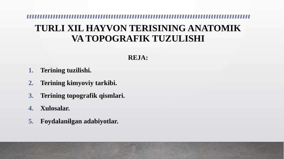 TURLI XIL HAYVON TERISINING ANATOMIK VA TOPOGRAFIK TUZULISHI