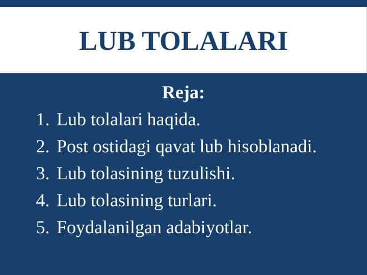 LUB TOLALARI