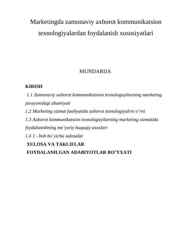 Markеtingda zamonaviy axborot kommunikatsion tеxnologiyalardan foydalanish xususiyatlari