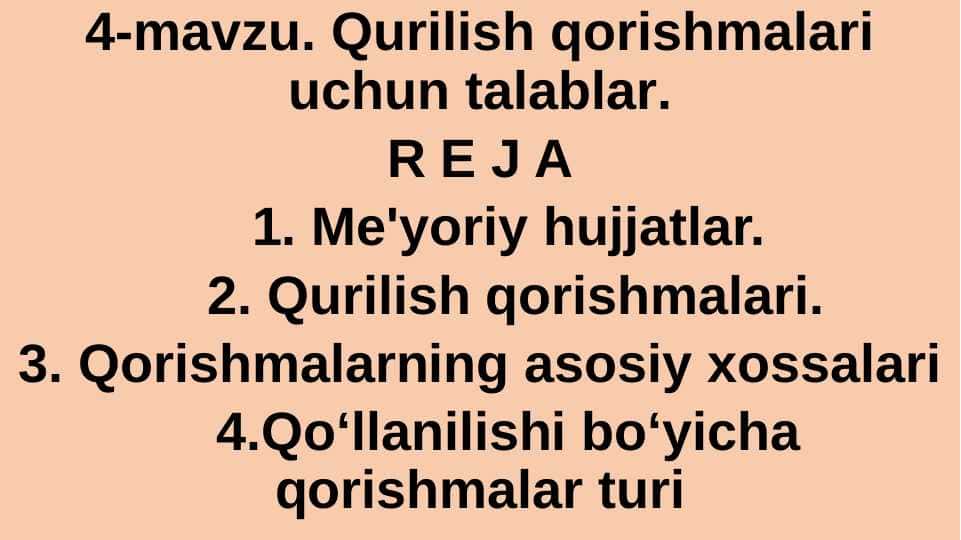Qurilish qorishmalari uchun talablar
