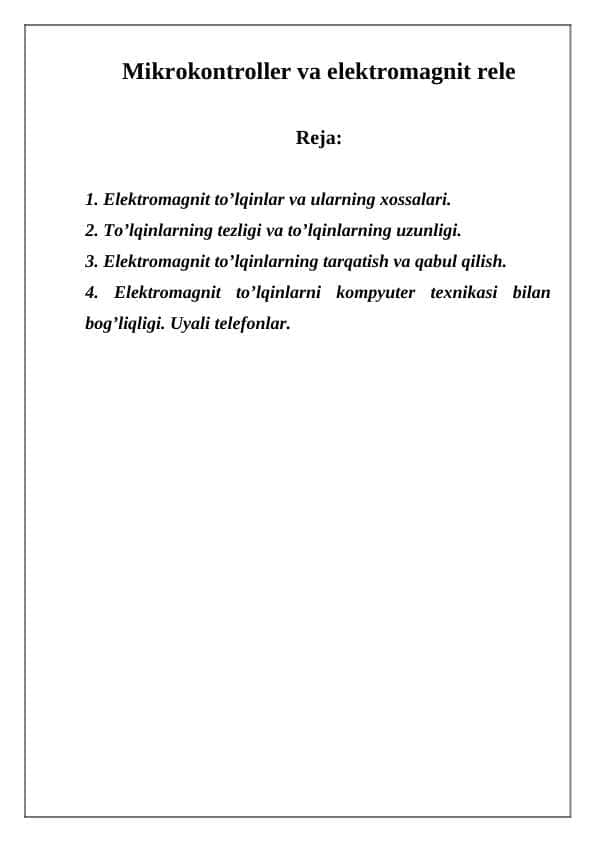 Mikrokontroller va elektromagnit rele