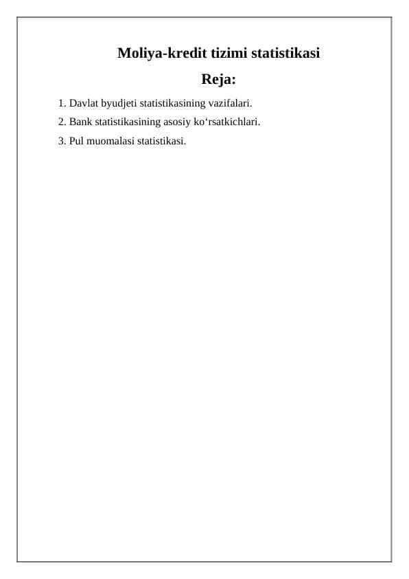 Moliya-kredit tizimi statistikasi