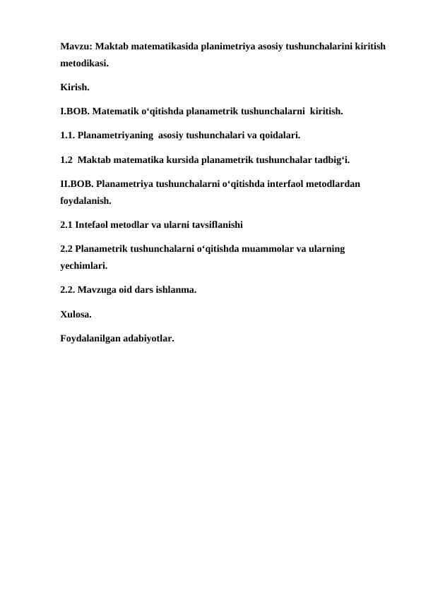 Akademik litseylarda matematika o'qitishda interfaol metodlardan foydalanish
