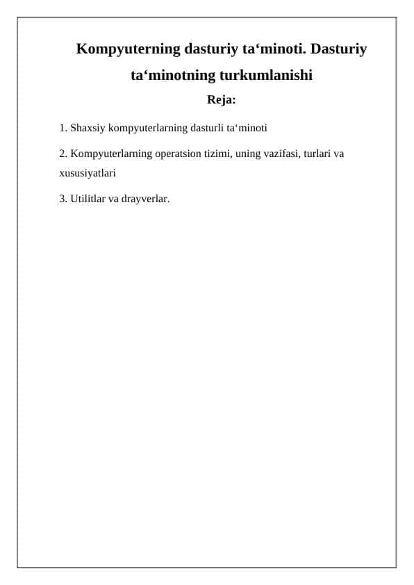 Kompyuterning dasturiy ta‘minoti