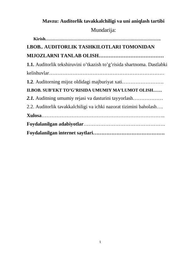 Auditorlik tavakkalchiligi va uni aniqlash tartibi
