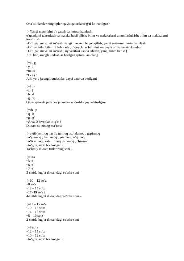 Ona tilidan testlar