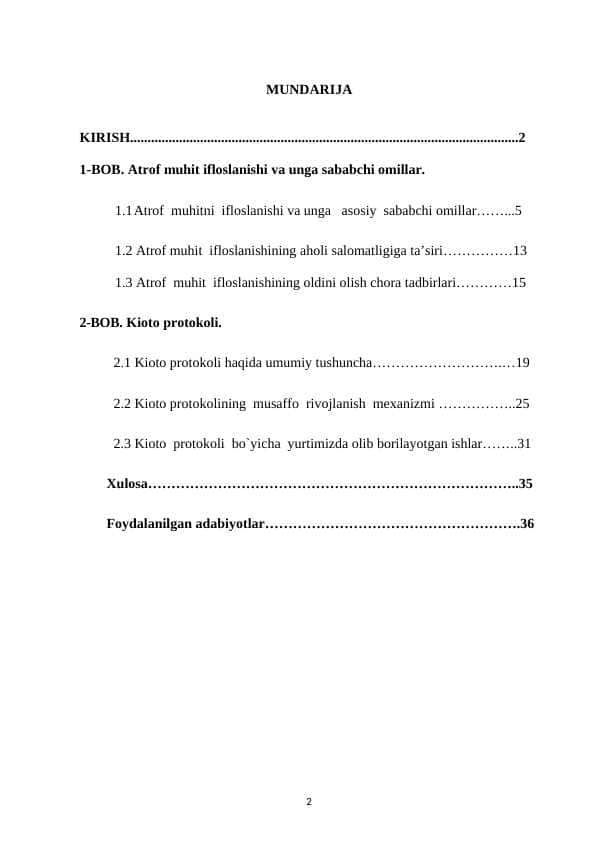 Atrof muhitni ifloslanishi KIOTO PROTOKOLI