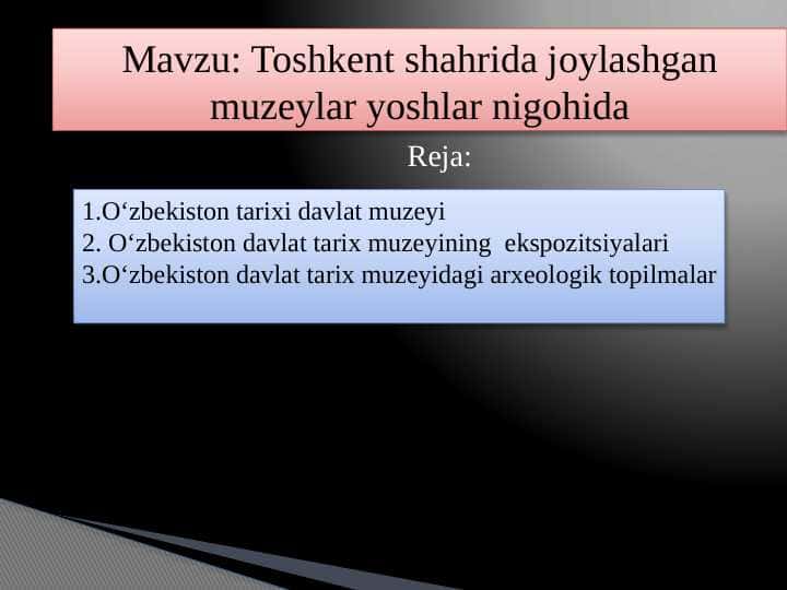 Toshkent shahrida joylashgan muzeylar yoshlar nigohida