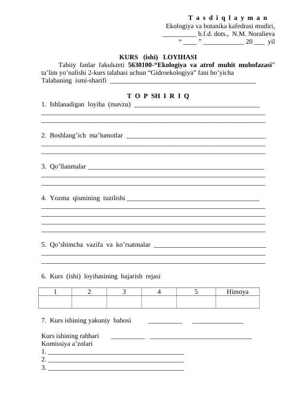 Kurs ishi loyihasi. Shablon