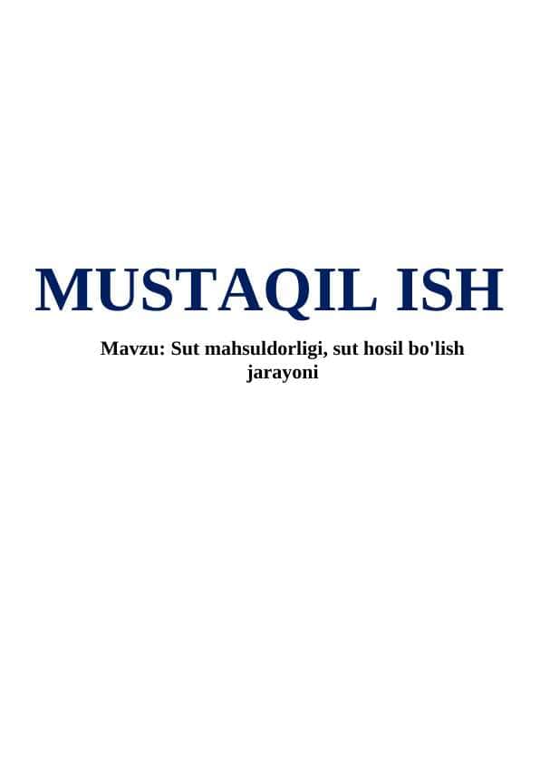 Sut mahsuldorligi, sut hosil bo'lish jarayoni