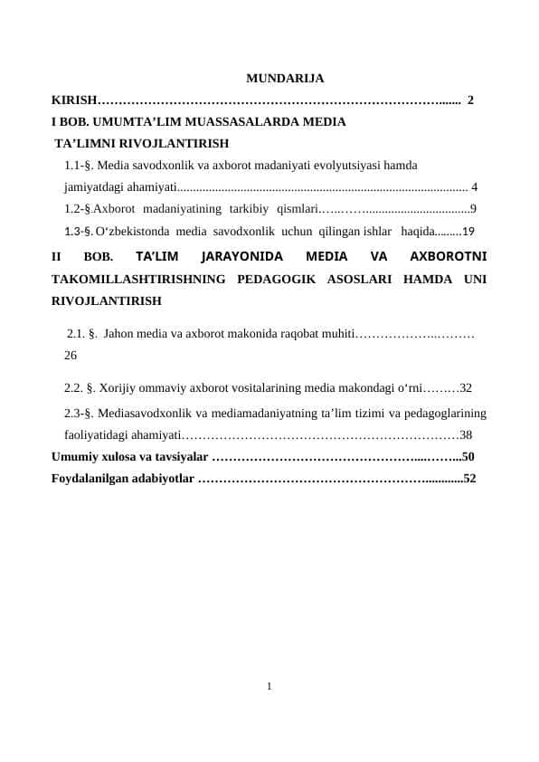 UMUMTA’LIM MUASSASALARDA MEDIA TA’LIMNI RIVOJLANTIRISH