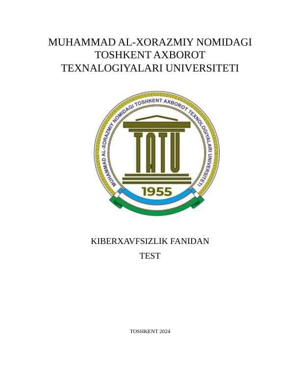 Kiberxafsizlik fanidan umumiy test